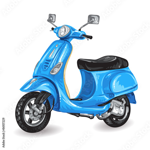 Blue scooter on white background