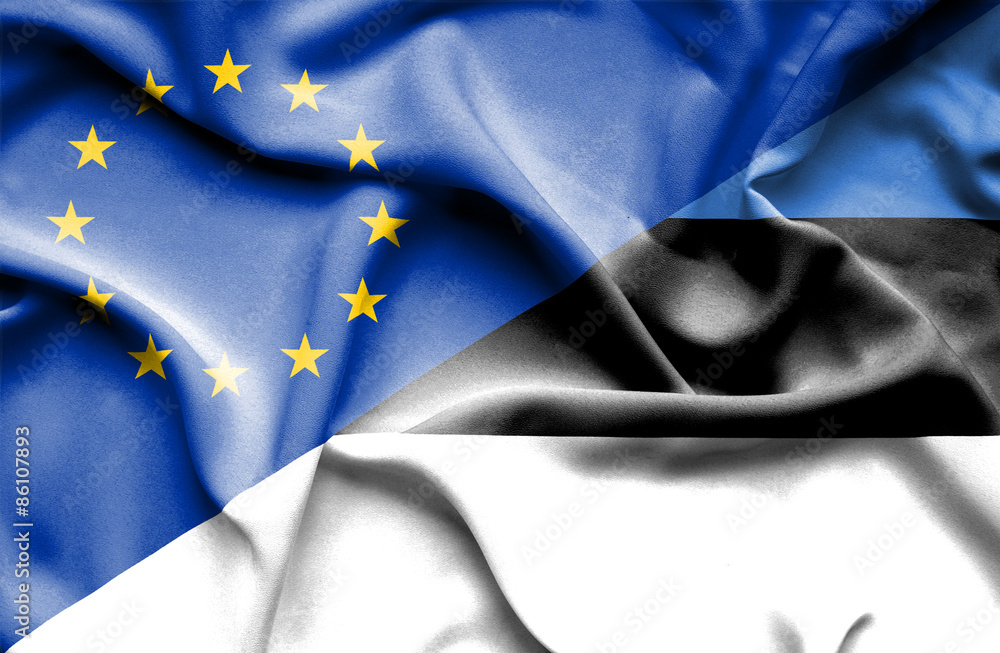 Waving flag of Estonia and EU Waving flag of Estonia and EU