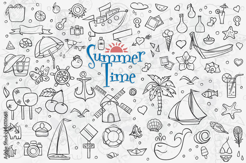 A large set of outline drawings on the theme summer. Summer Dood