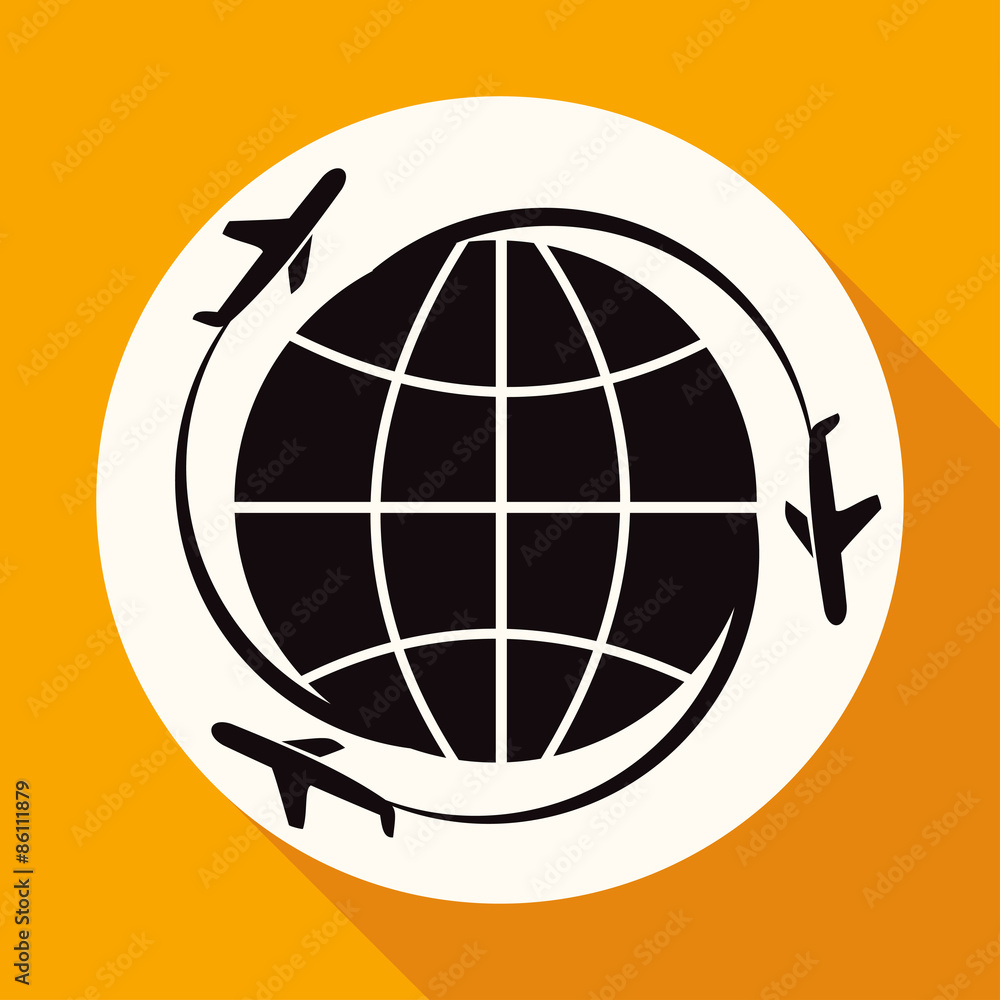 Icon Hand drawn earth on white circle with a long shadow Icon Hand drawn earth on white circle with a long shadow