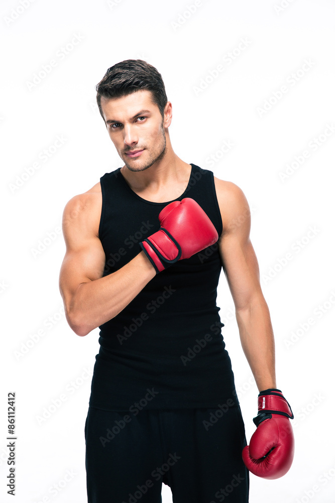 Handsome sports man with boxing gloves