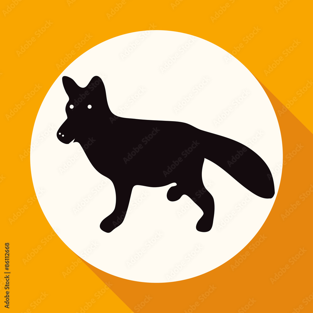 dog icon on white circle with a long shadow