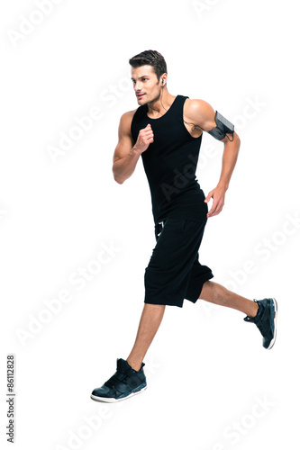 Handsome sports man running isolated