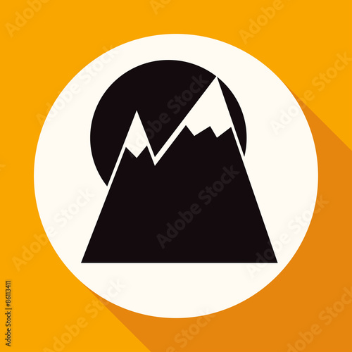 Mountain icon on white circle with a long shadow