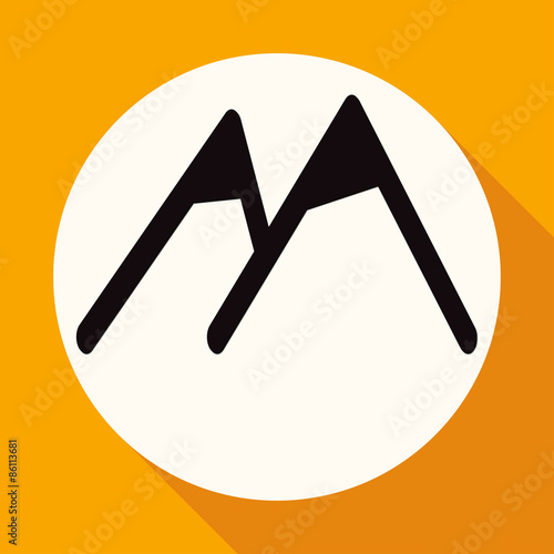 Mountain icon on white circle with a long shadow