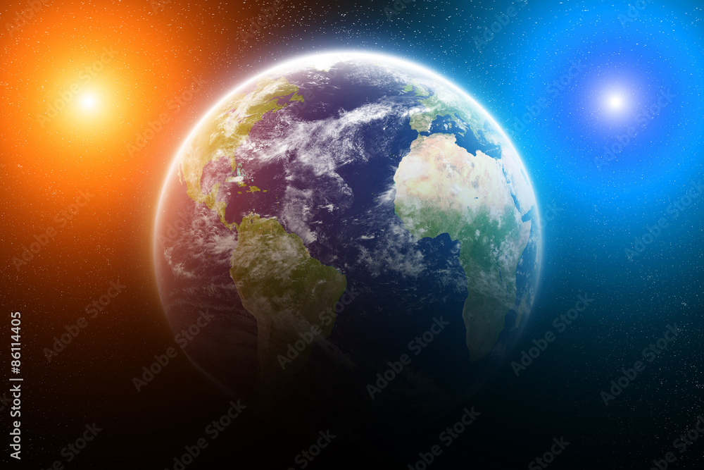 Fototapeta premium Sunrise over planet Earth in space