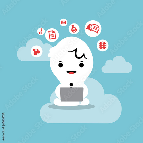 business man working with laptop cloud network