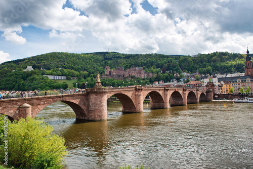 Old Bridge Over Neckar River with View of Old Town