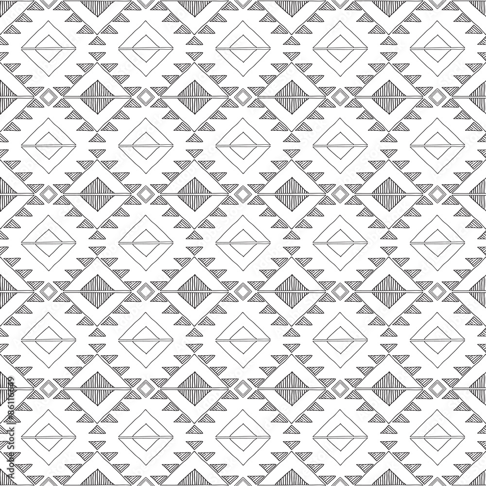 Original drawing tribal doddle rhombus . Background with geometr