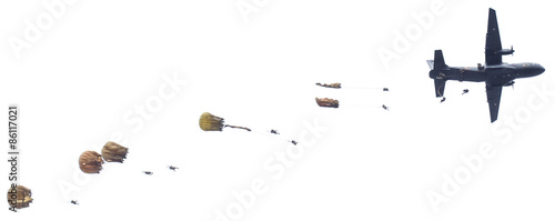 Photos largage de parachutistes sur fond blanc