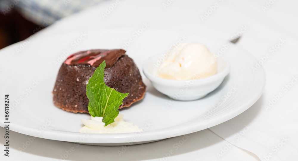 Mint Leaf Garnish on Chocolate Dessert Mint Leaf Garnish on Chocolate Dessert