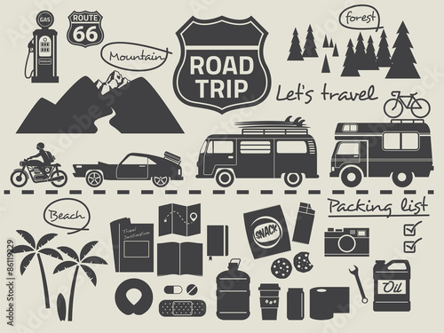 Fototapeta road trip packing list infographic elements