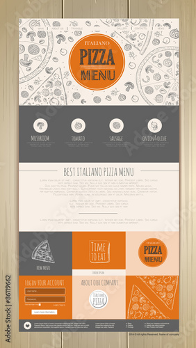 Sketch pizza concept web site design. Corporate identity