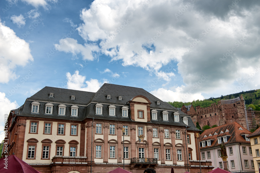 Facade of Town Hall with View of Heidelberg Castle Facade of Town Hall with View of Heidelberg Castle