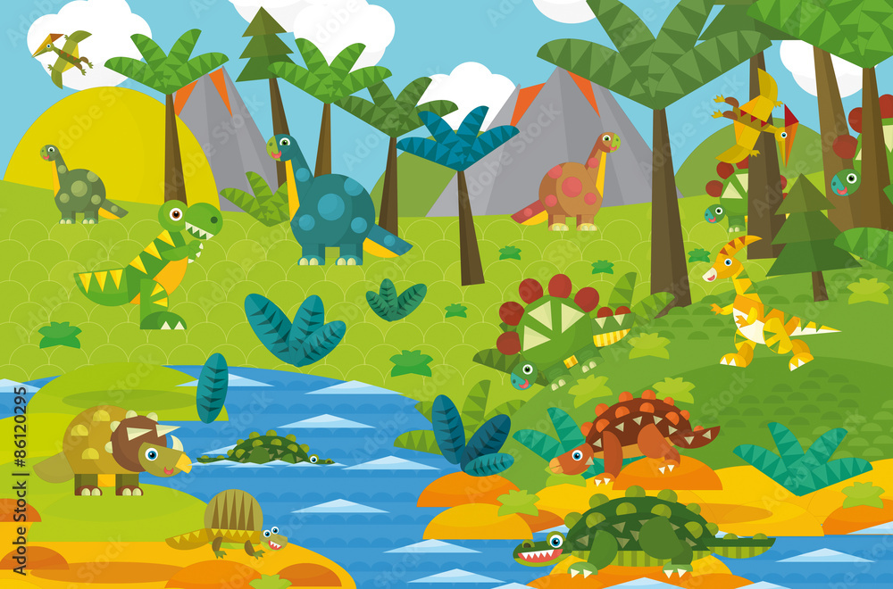 Cartoon dinosaur land - illustration for the children Stock ...