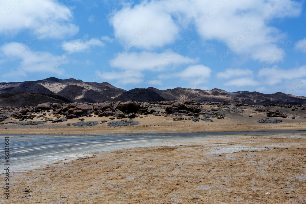 Rock formation in Namib with blue sky