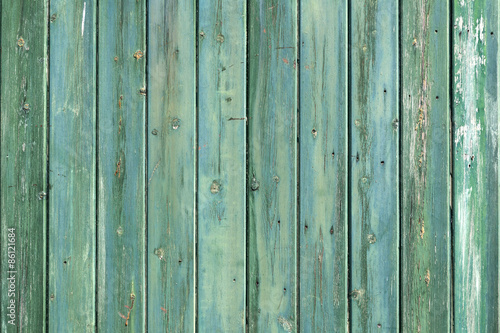 wooden wall of shed consisiting of blue green planks
