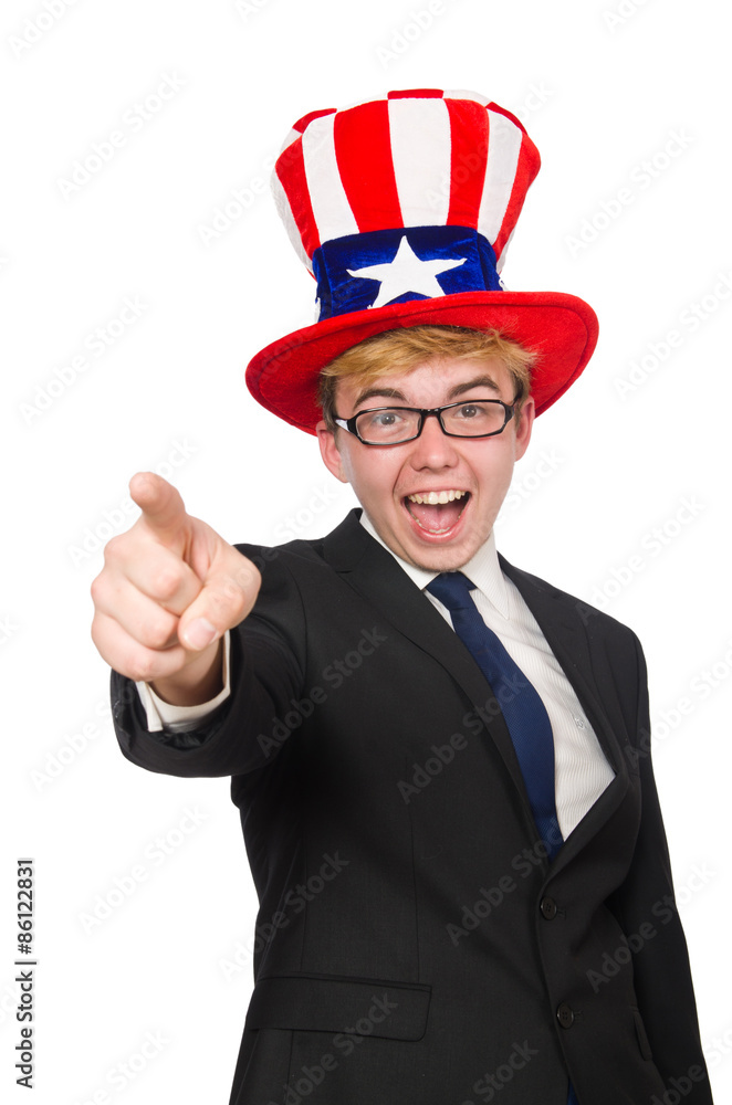 Businessman with american hat isolated on white Businessman with american hat isolated on white