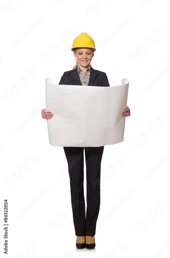 Woman engineer with draft papers Woman engineer with draft papers