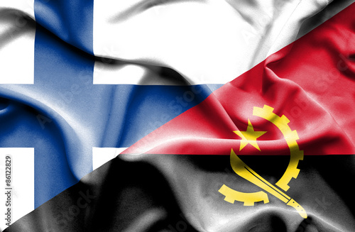 Waving flag of Angola and Finland