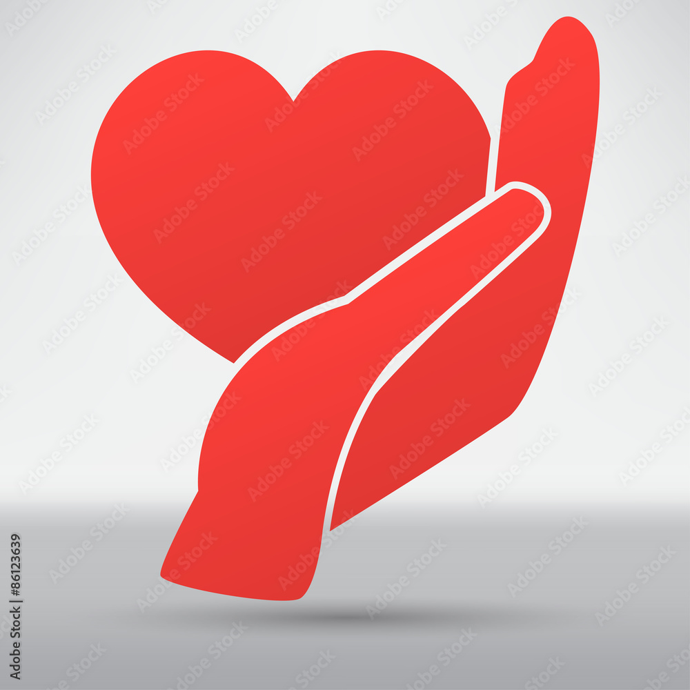 Hands and heart. Icon of kindness and charity Hands and heart. Icon of kindness and charity