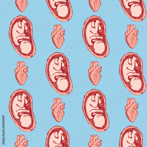 Sketch baby and heart in vintage style