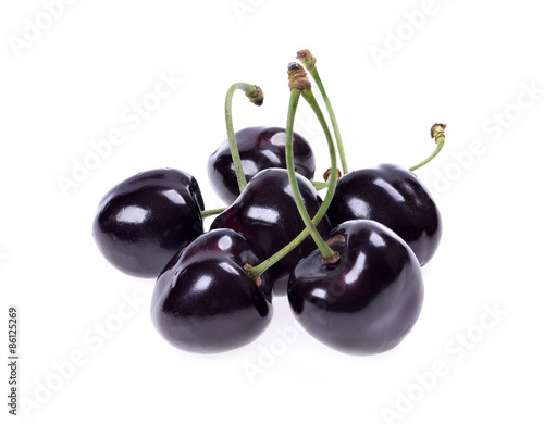   ripe black cherries  Isolated on a white background