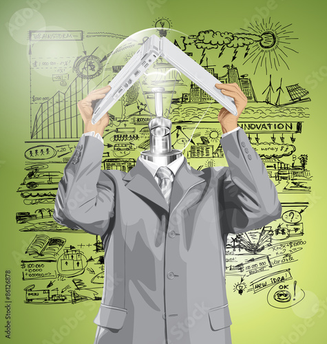 Vector Business Man Hides Under The Laptop