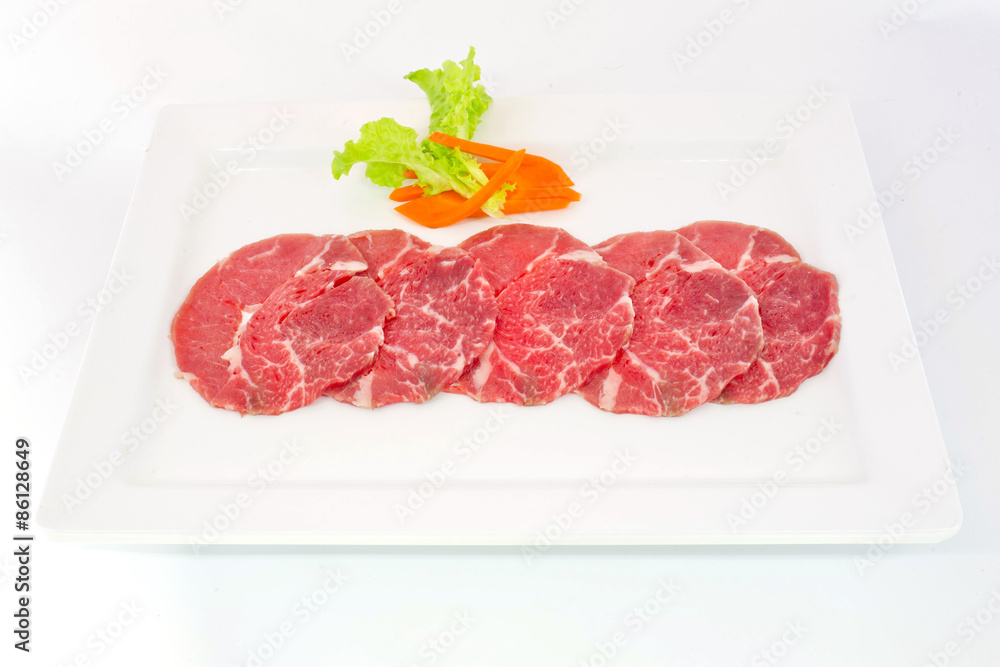 High grade sliced Hida wagyu beef isolated on white background High grade sliced Hida wagyu beef isolated on white background