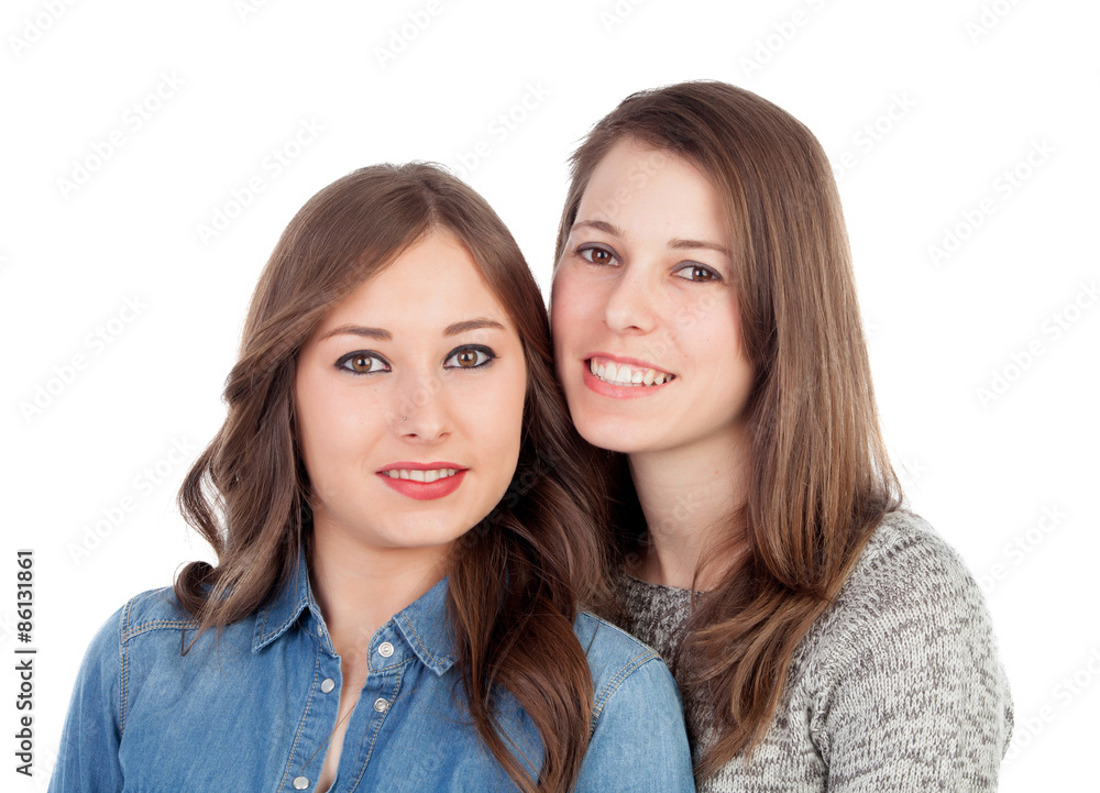 Two best friends looking at side Two best friends looking at side