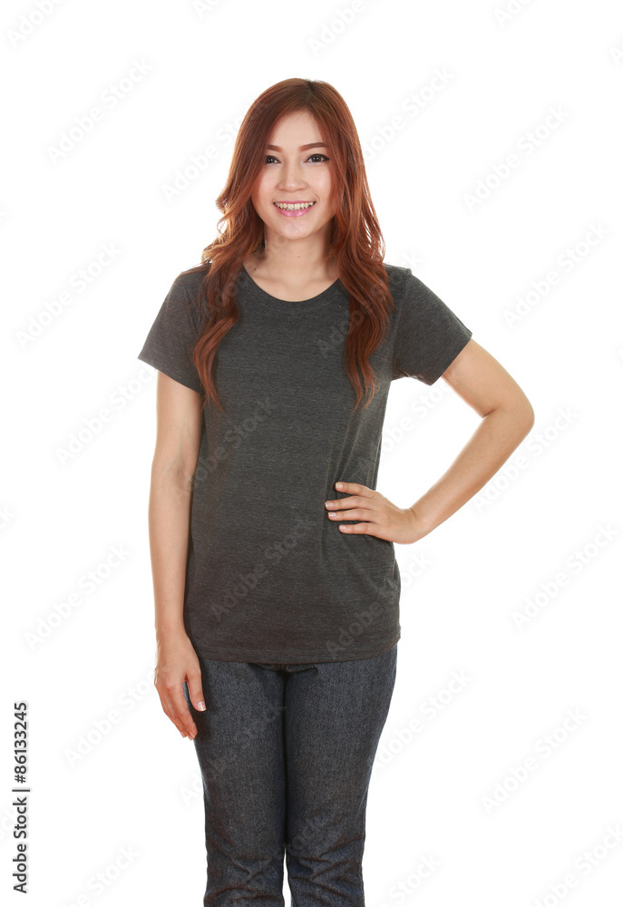 Obraz premium young beautiful female with blank t-shirt