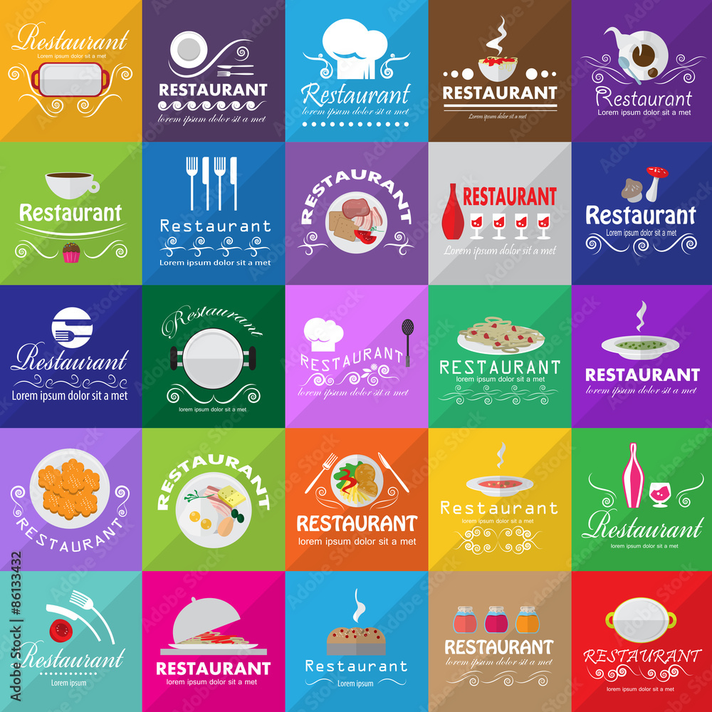 Restaurant Flat Icons Set: Vector Illustration, Graphic Design. Collection Of Colorful Icons. For Web, Websites, Print, Presentation Templates, Mobile Applications And Promotional Materials