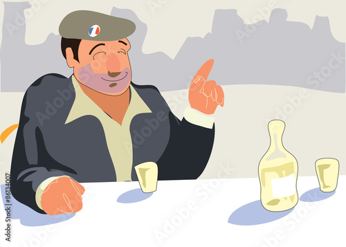 Real French man interlocutor in cafe. Vector
