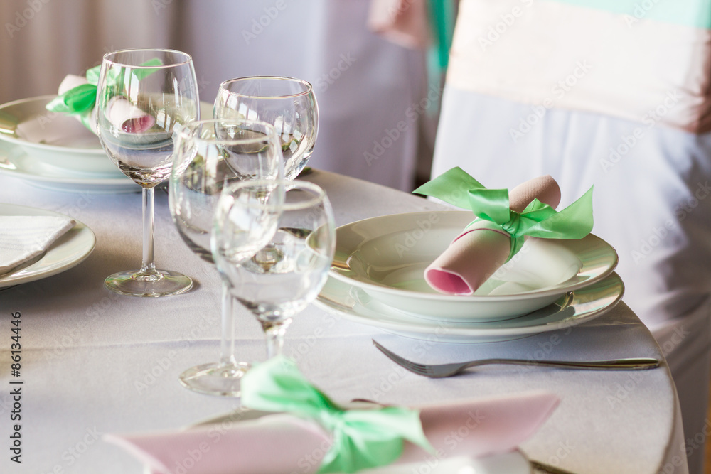 table set for wedding or another catered event dinner table set for wedding or another catered event dinner