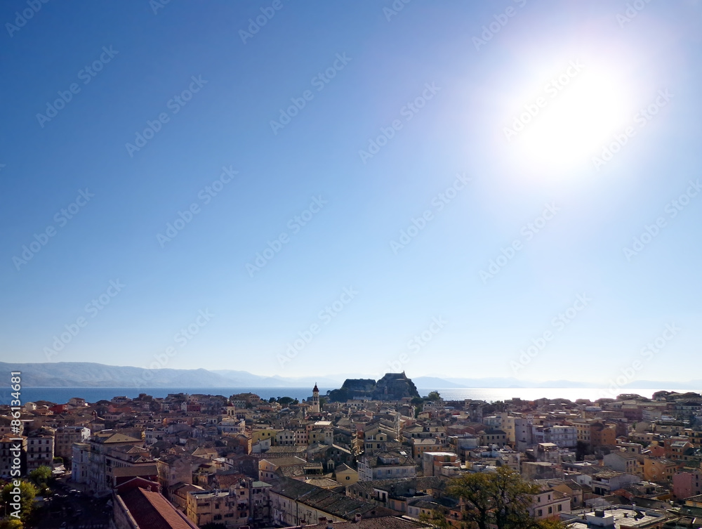 View of the town in the sunny day