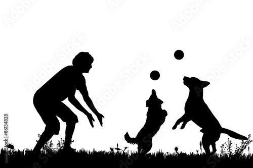 Vector silhouette of a man with a dog.