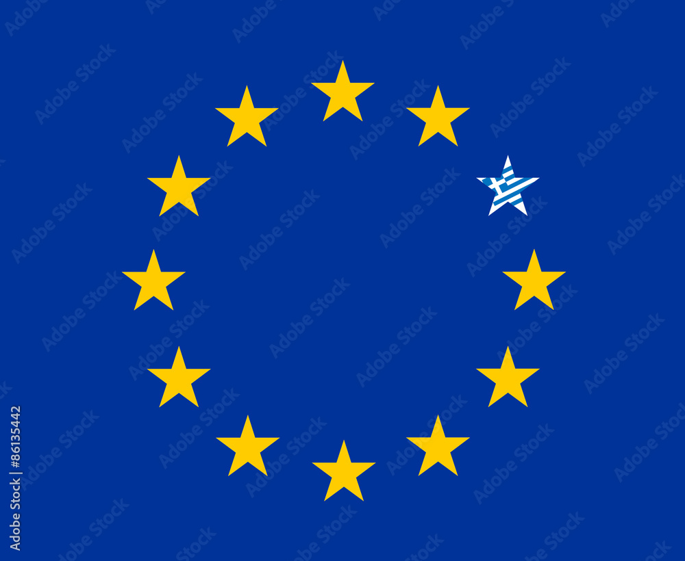 EU flag with Greece colored sign EU flag with Greece colored sign