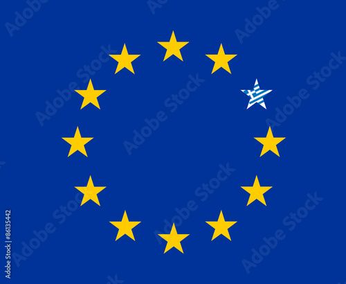 EU flag with Greece colored sign "time to pay"