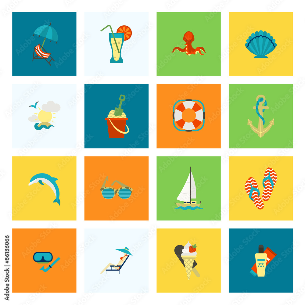 Summer and Beach Simple Flat Icons Summer and Beach Simple Flat Icons