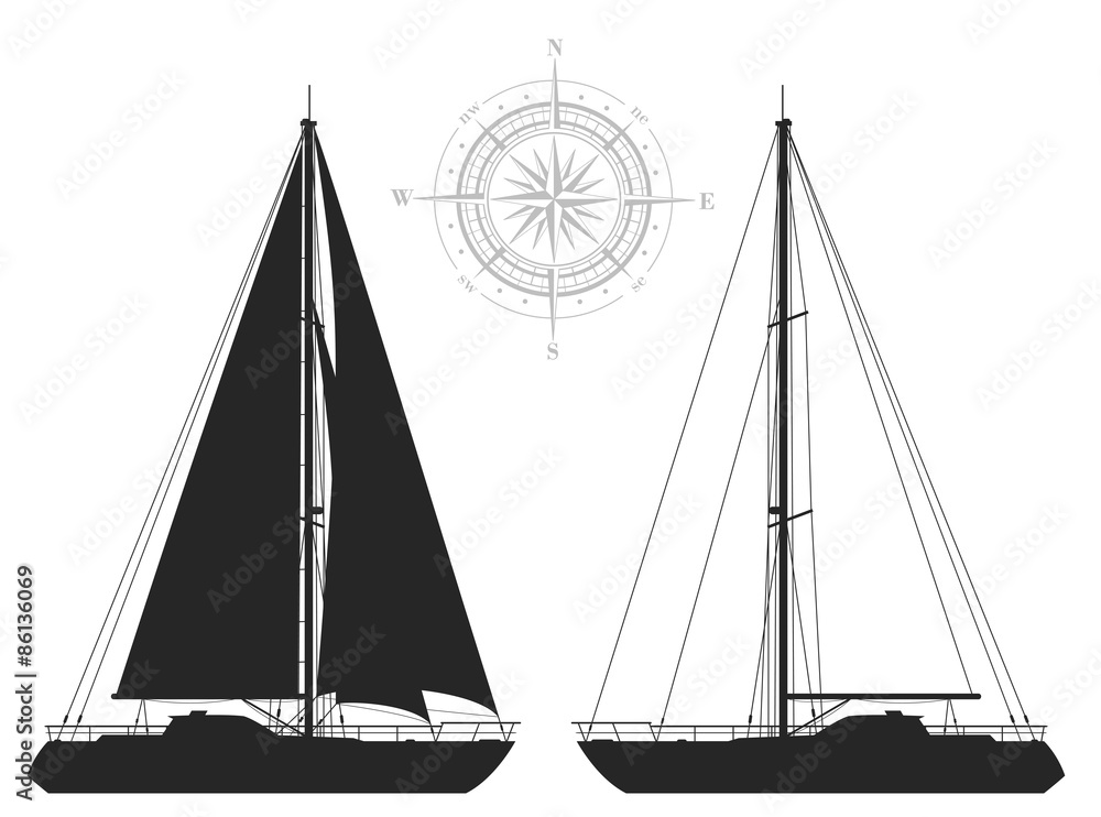 Obraz premium Jachty na białym tle.