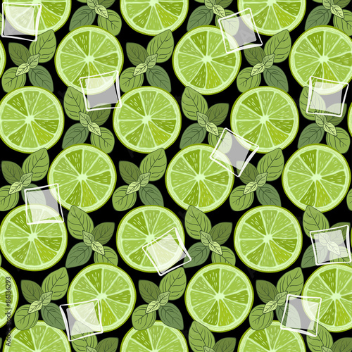 Seamless pattern with slices of  lime, mint and ice.