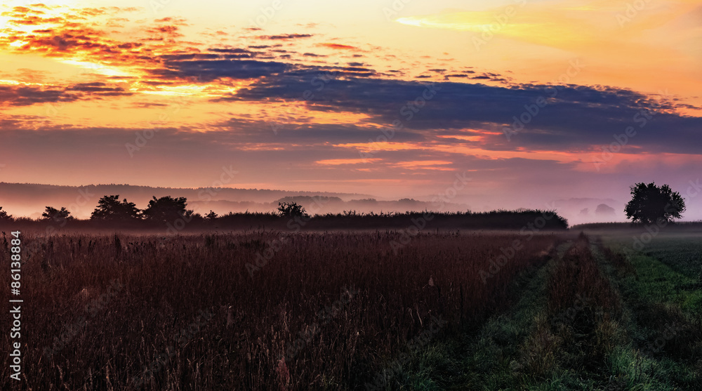 Fototapeta premium Autumn Sunrise Rural Landscape Panorama