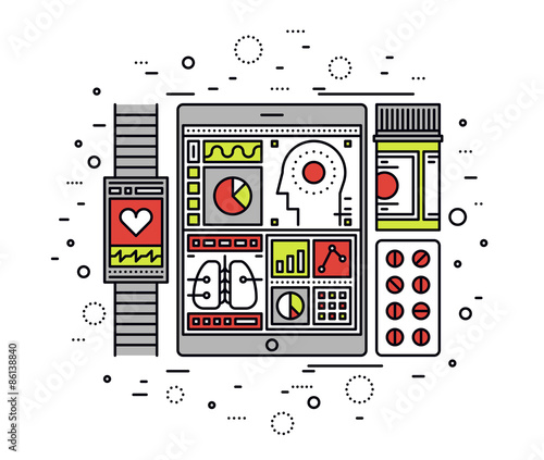 Mobile health control line style illustration