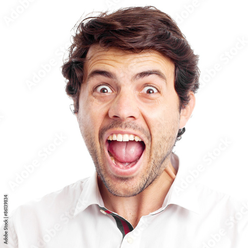 young crazy businessman shouting