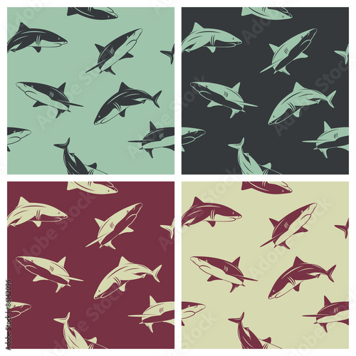 Set of seamless patterns with sharks