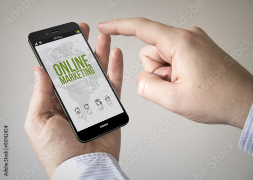  touchscreen smartphone with online marketing on the screen