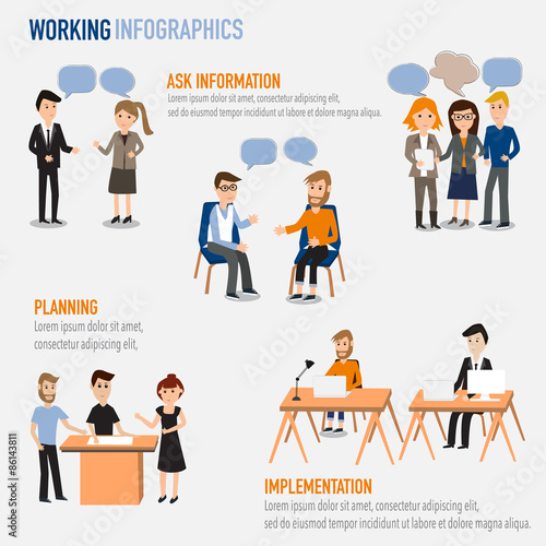 People working in the co-working space infographics elements.