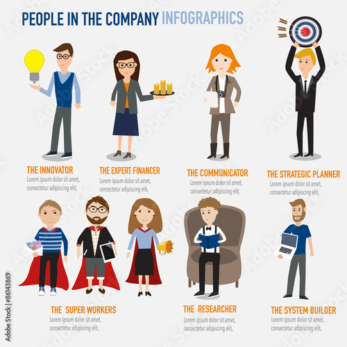 Type of people working in the company infographics elements.illu