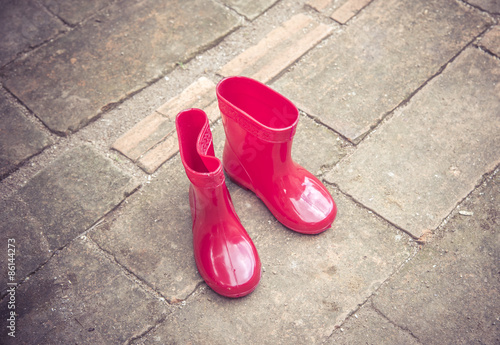 red color baby boots. garden boots for children , Vintage color