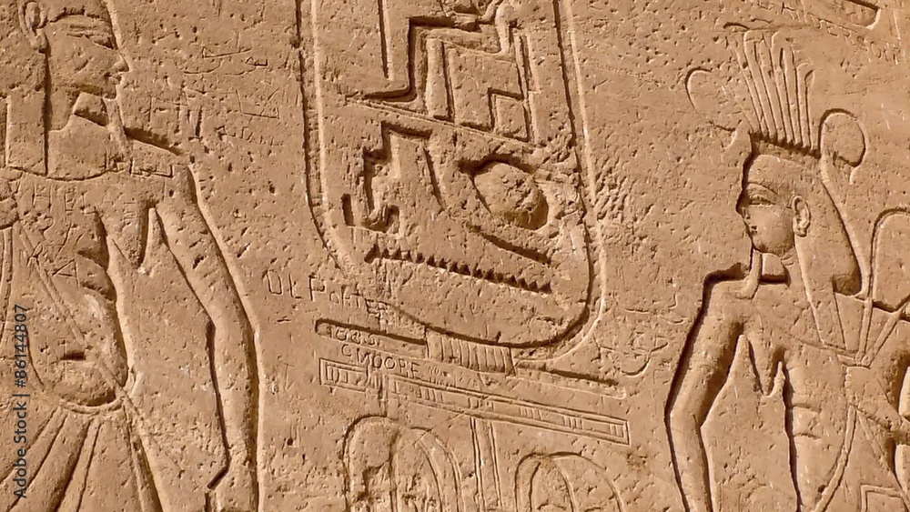 Scenes from the life of Ramses II in low-relief at the entrance of the Abu-Simbel Temple (Egypt) Scenes from the life of Ramses II in low-relief at the entrance of the Abu-Simbel Temple (Egypt)